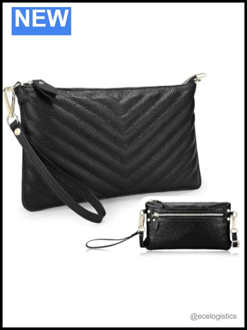 Real Leather Wristlet Handbag with Small Wristlet Purse Set